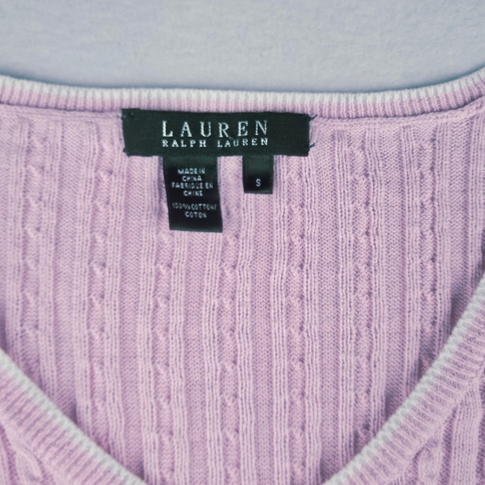Lauren Ralph Lauren Women's Pink Cable Knit V Neck Sweater‎ 3/4 Sleeve Size S - Picture 4 of 8